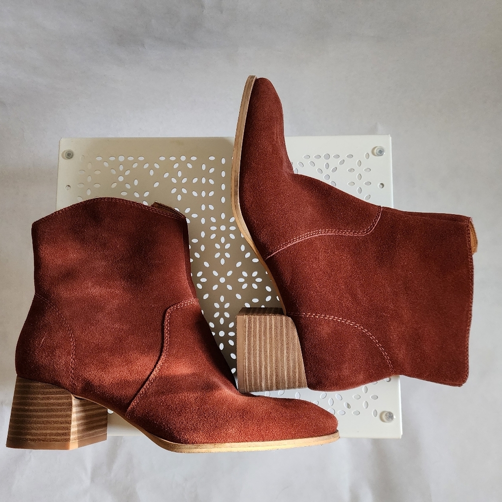 Lucky Brand Burgundy Brown Suede Zip-up Ankle Boots Sz 9